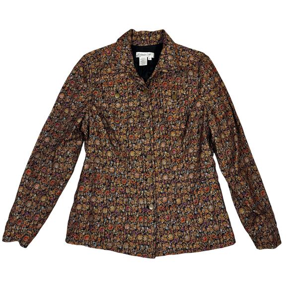 Women's Coldwater Creek Metallic Brocade Floral LS M Button Blazer Jacket - Picture 1 of 6